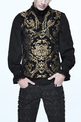 Gilet gothique pour homme à motif jacquard court noir/or